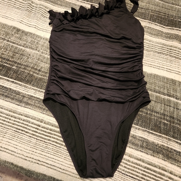 Kenneth Cole one shoulder one piece bathing suit swimwear 8-10 floral ruffle - Picture 7 of 13